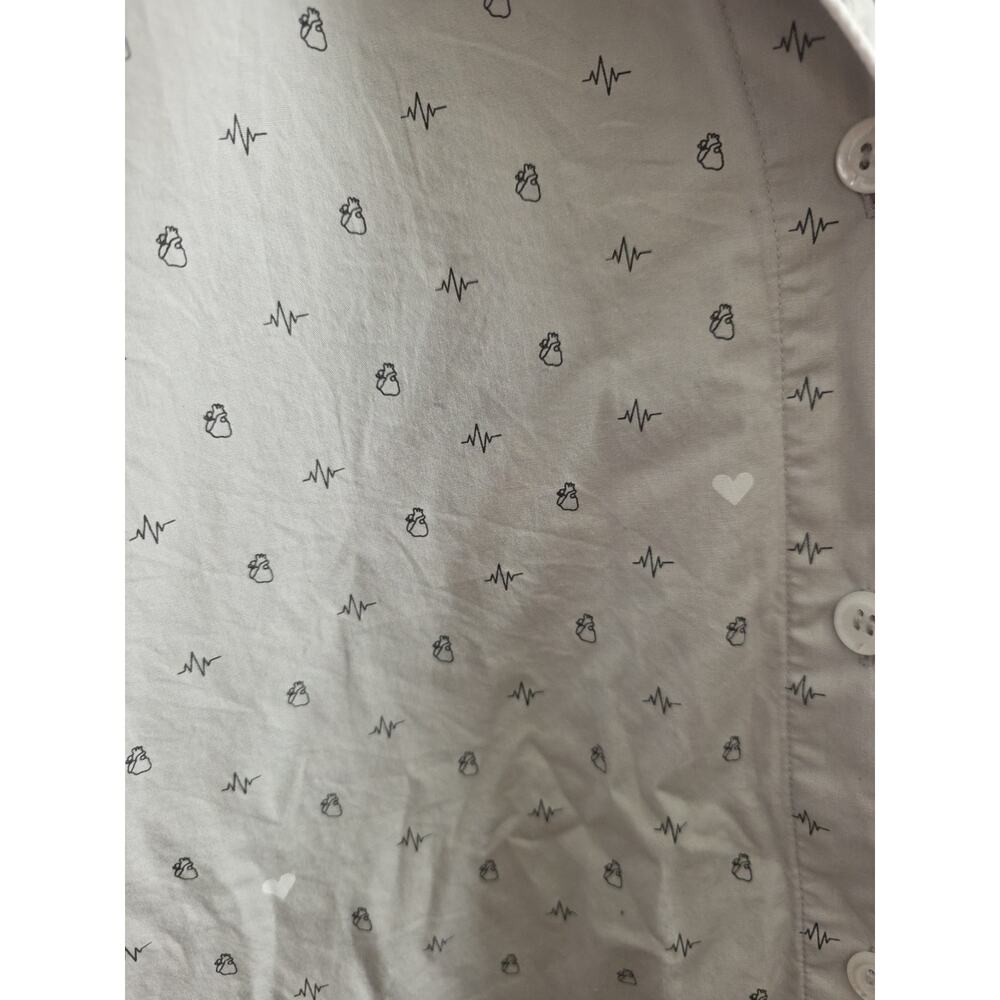 Figs Heartbeat Grey Long Sleeve Button Pajama Sleep Shirt Sz Small 100% Cotton - Picture 6 of 6